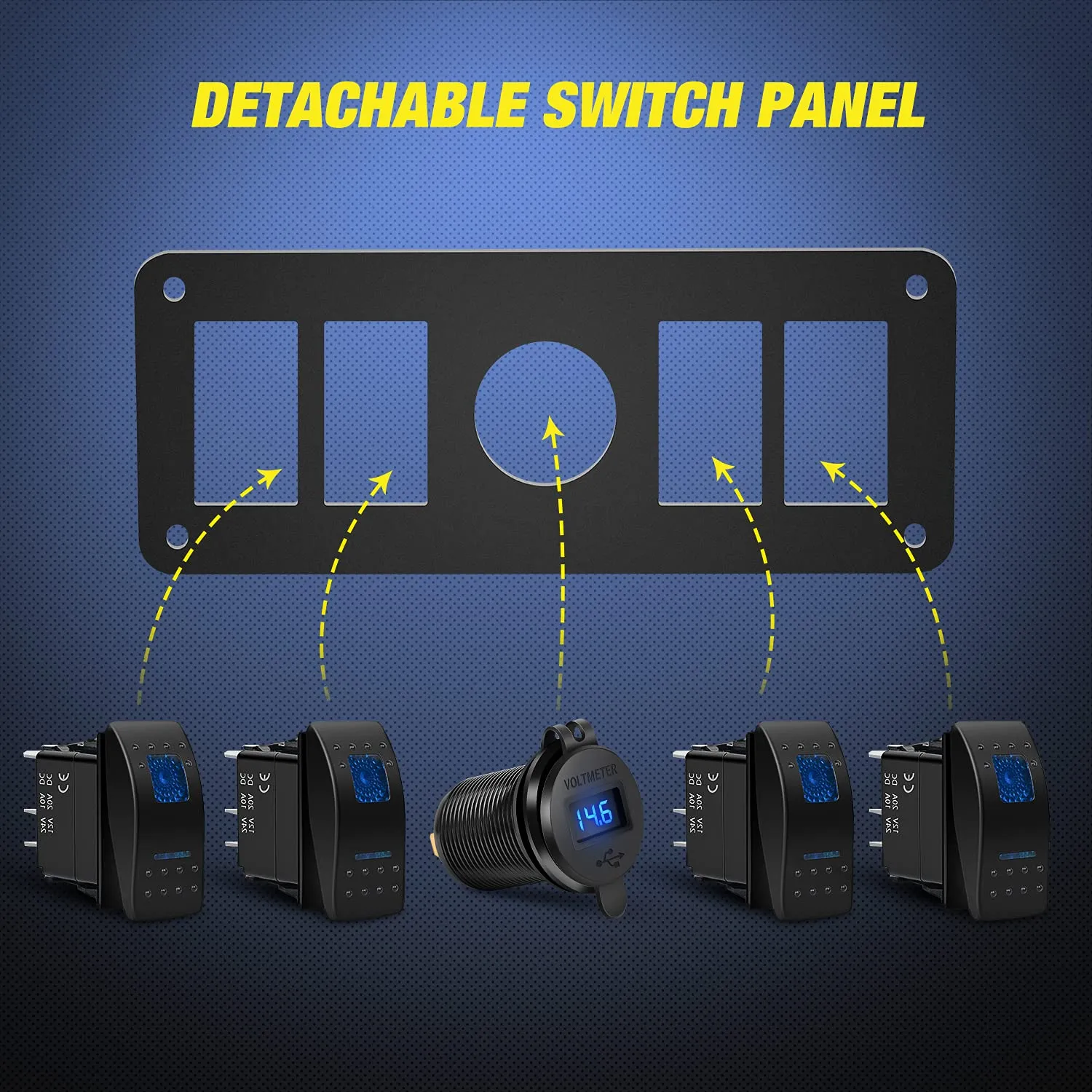 Nilight 4 Gang Rocker Switch Panel with QC3.0 Dual USB Charger Voltmeter Waterproof and Night Glow Stickers 12V-24V DC for Cars Trucks Boats RV