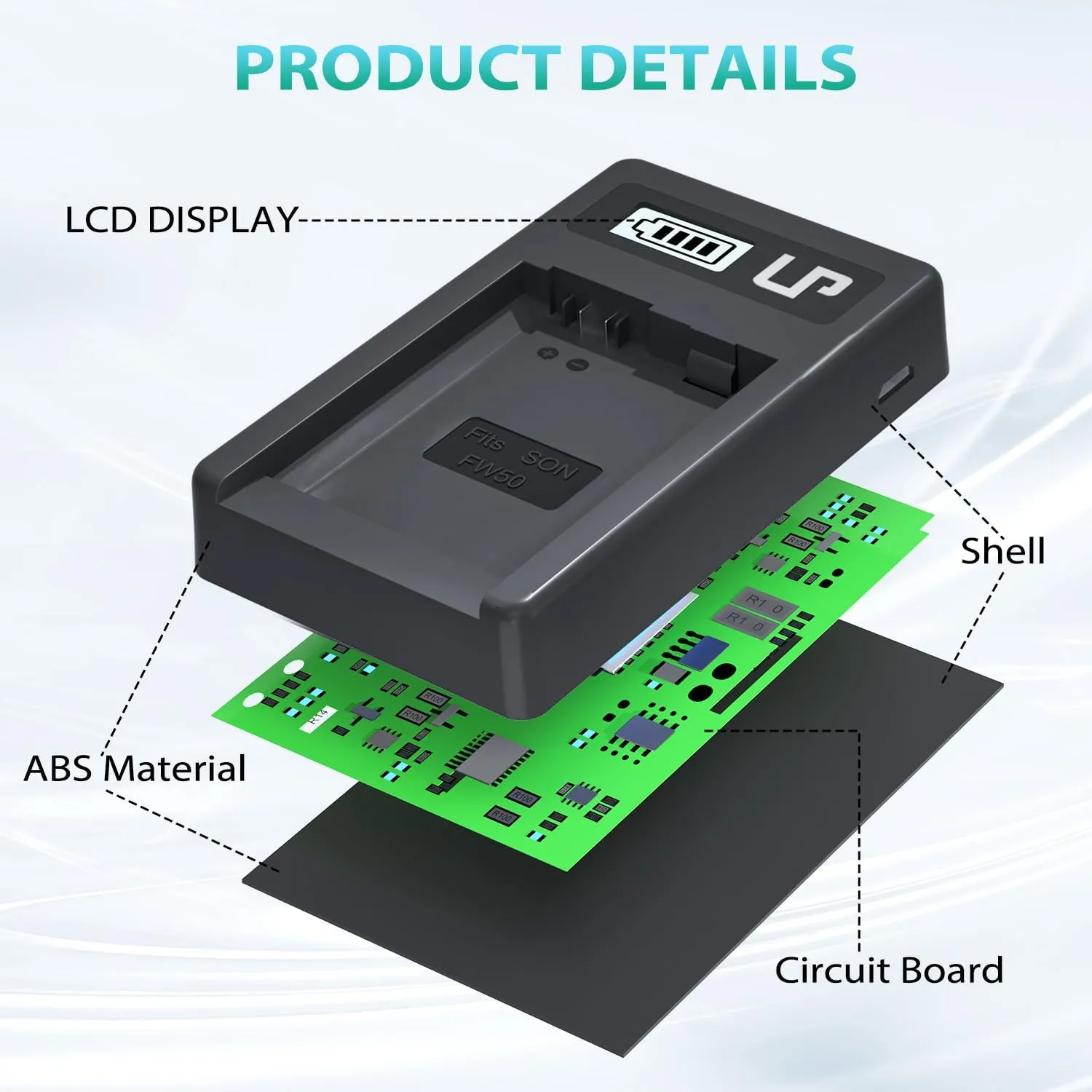 NP-FW50 Battery Charger, LP LCD Display USB Charge Port Station, Compatible with Alpha A6000, A6400, A6100, A6300, A6500, A5100, A7, A7 II, A7R, A7R II, A7S, A7S II, RX10, NEX-3/5/7 Series & More