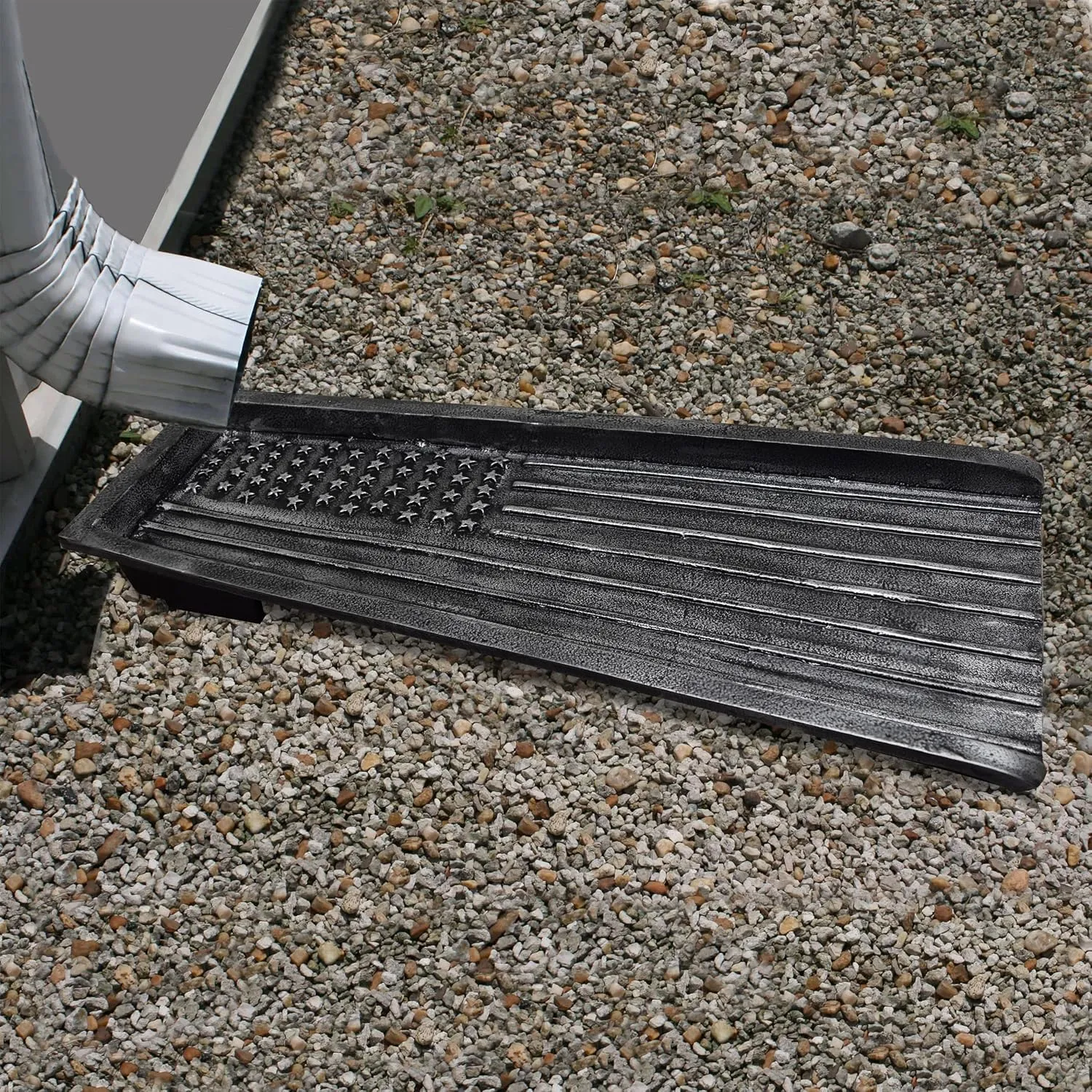 Oakland Living AZFLAG-SB-Silver USA Patriotic Flag Cast Aluminum Metal Downspout Gutter 24 in. Heavy Splash Block