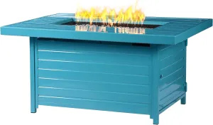 Oakland Living Berlin-FPT-Blue Rectangular 48 in. x 36 in. Aluminum Propane Pit, Glass Beads, Two Covers, Lid, 57,000 BTUs Finish Fire Table