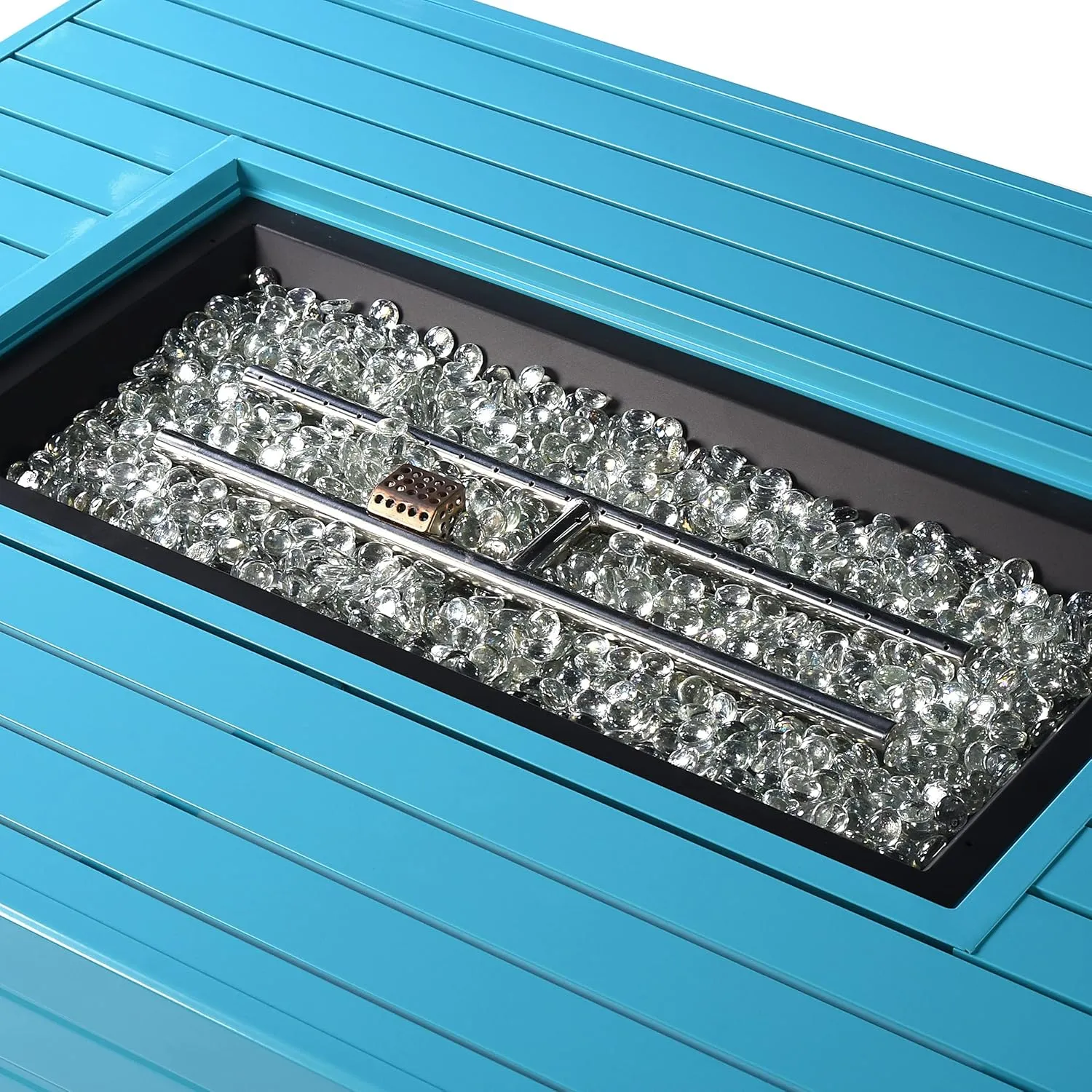Oakland Living Berlin-FPT-Blue Rectangular 48 in. x 36 in. Aluminum Propane Pit, Glass Beads, Two Covers, Lid, 57,000 BTUs Finish Fire Table