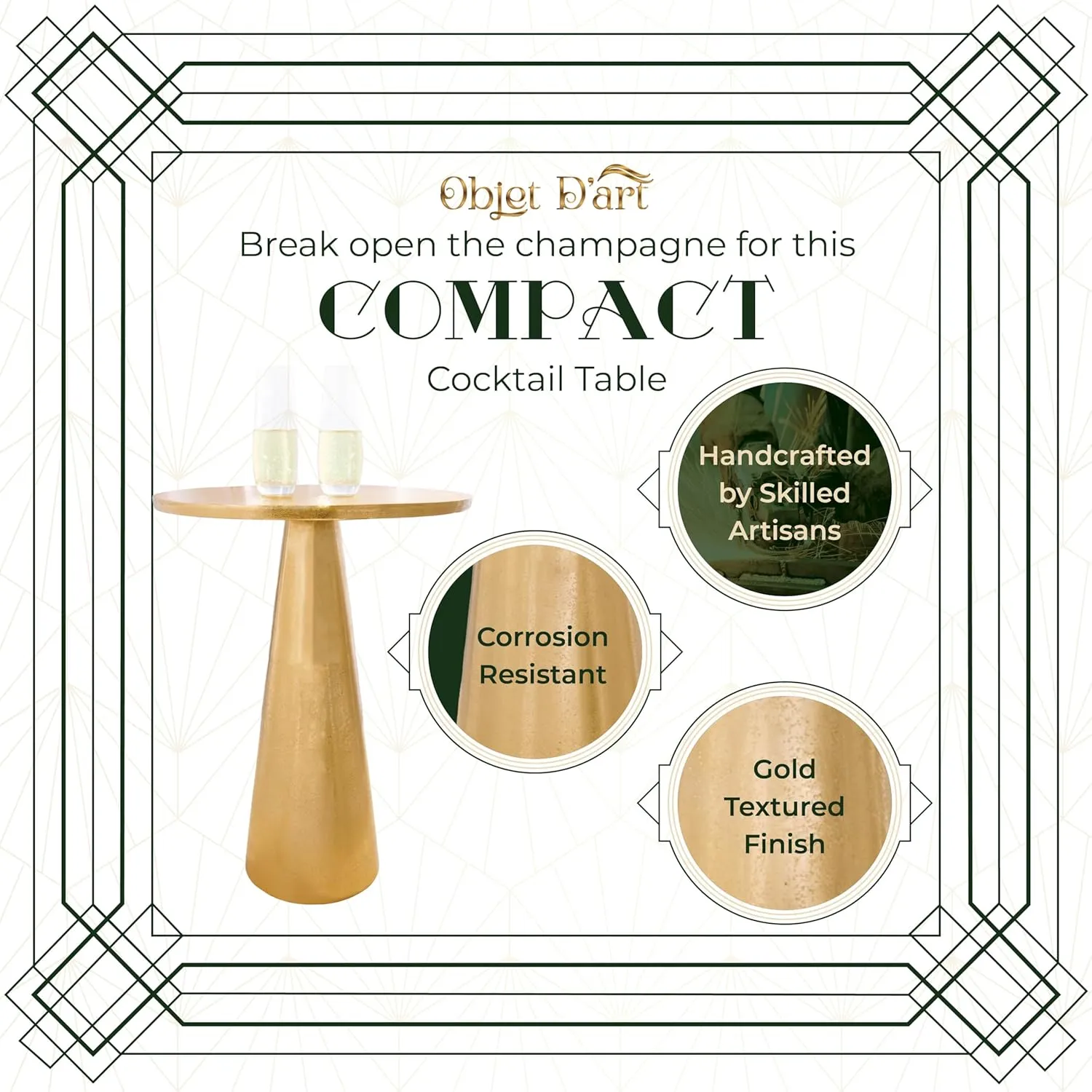 OBJET D'ART Small Round Bronze Side Table, Deborah, 21" Height, Vintage Metal Accent, Side, Pedestal, Coctail and Drink Tables for Living Room and Small Spaces