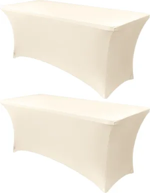 Obstal 4Ft Stretch Spandex Table Cover for Standard Folding Tables - 2 Pack Universal Rectangular Fitted Tablecloth for Party, Banquet, Events, Trade Show (Cream, 48L x 24W x 30H Inches)