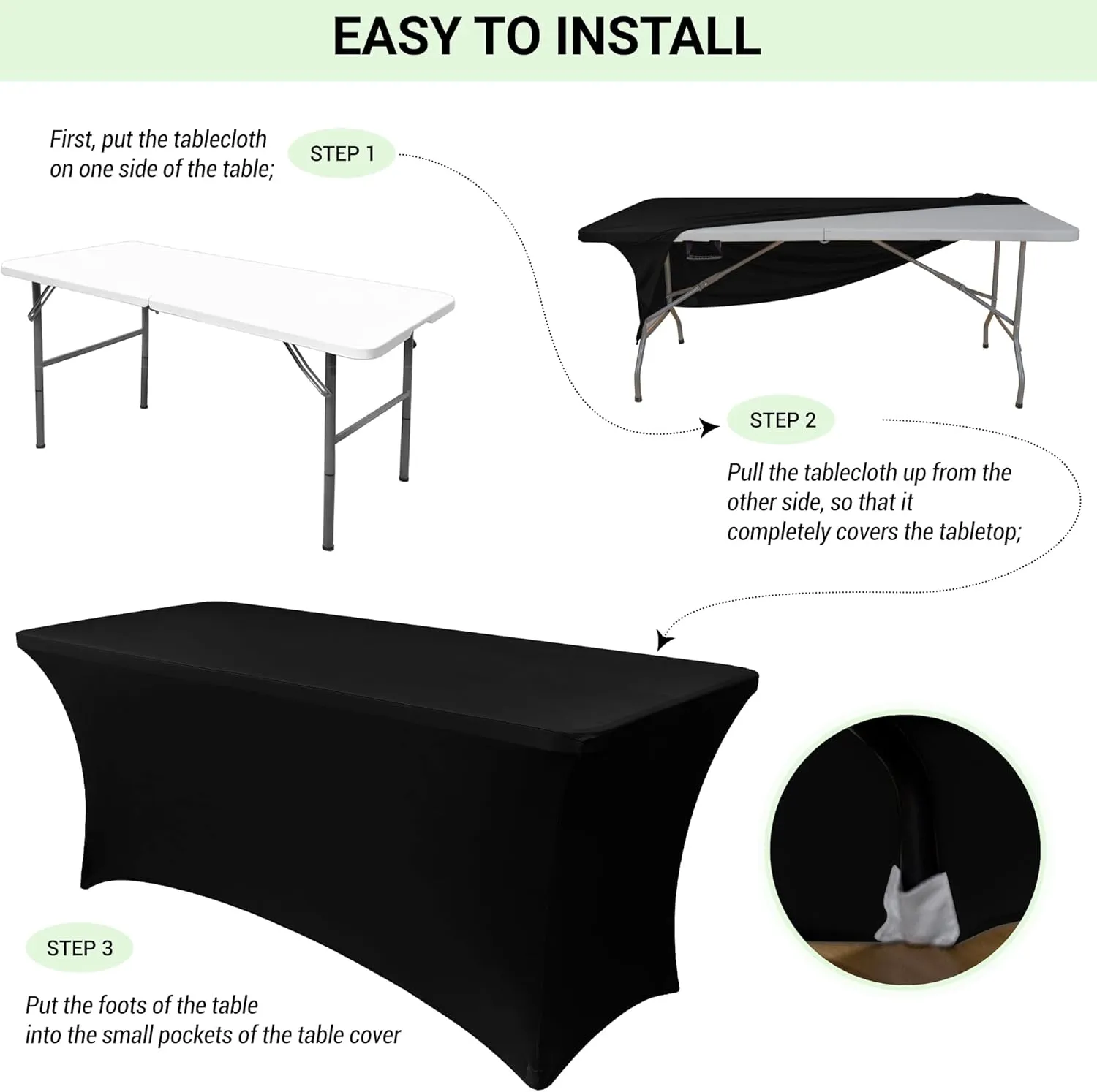 Obstal 4Ft Stretch Spandex Table Cover for Standard Folding Tables - 2 Pack Universal Rectangular Fitted Tablecloth for Party, Banquet, Events, Trade Show (Cream, 48L x 24W x 30H Inches)
