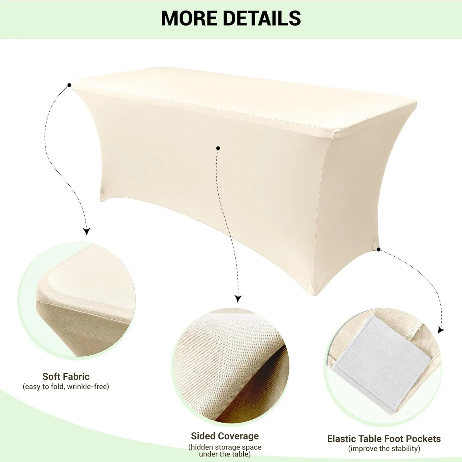 Obstal 4Ft Stretch Spandex Table Cover for Standard Folding Tables - 2 Pack Universal Rectangular Fitted Tablecloth for Party, Banquet, Events, Trade Show (Cream, 48L x 24W x 30H Inches)