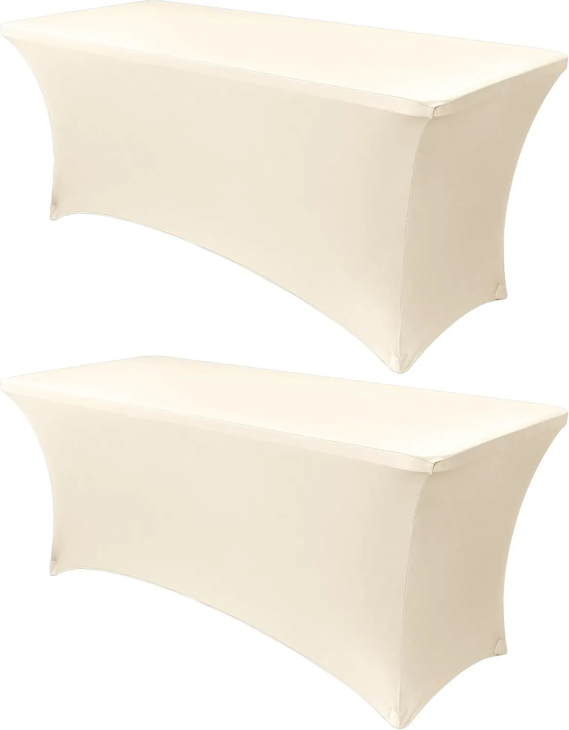 Obstal 4Ft Stretch Spandex Table Cover for Standard Folding Tables - 2 Pack Universal Rectangular Fitted Tablecloth for Party, Banquet, Events, Trade Show (Cream, 48L x 24W x 30H Inches)