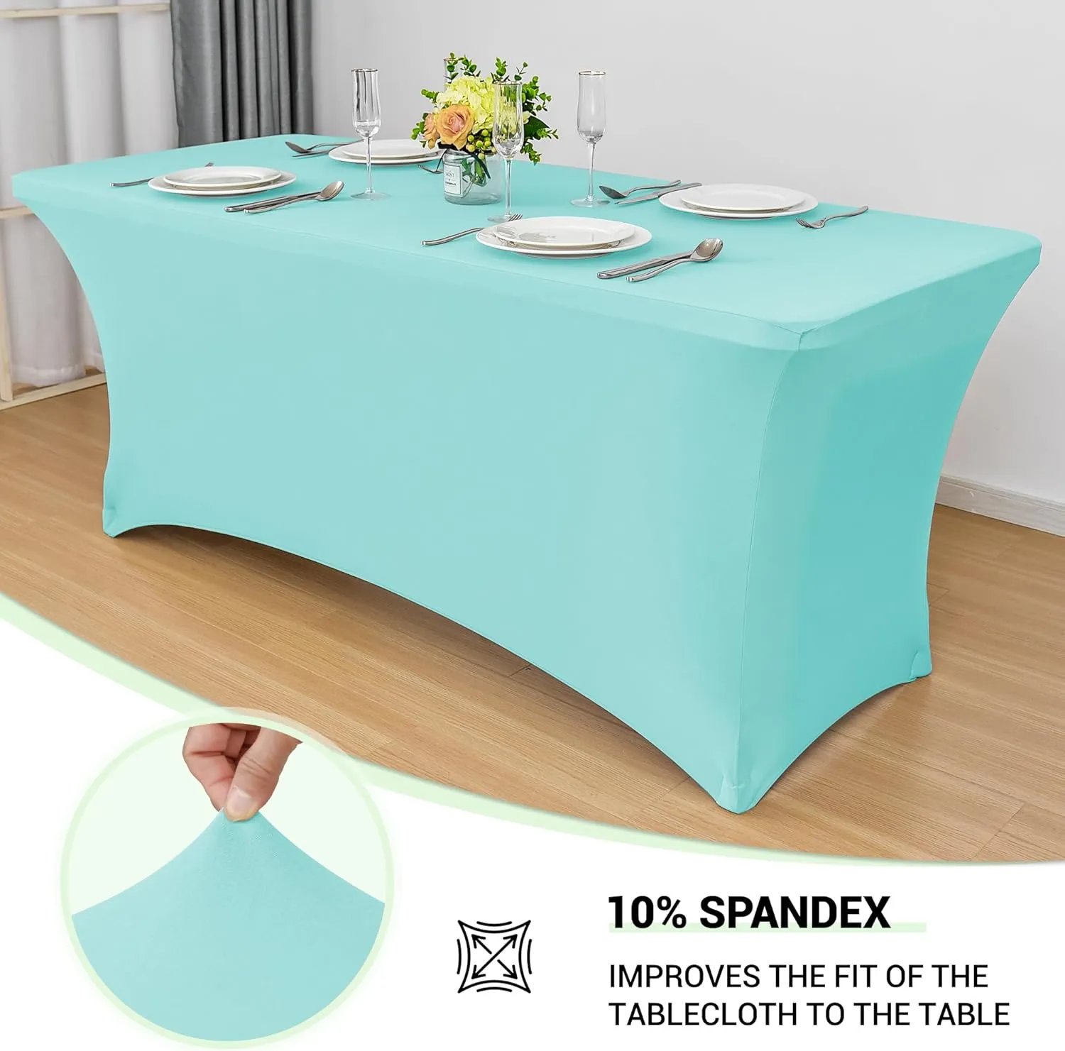 Obstal 6 Pack Stretch Spandex Table Covers for 8 Foot Tables - 8 FT Rectangular Fitted Tablecloth Protector for Wedding, Banquet, Party (Turquoise Blue, 96'' Length x 30'' Width x 30'' Height)