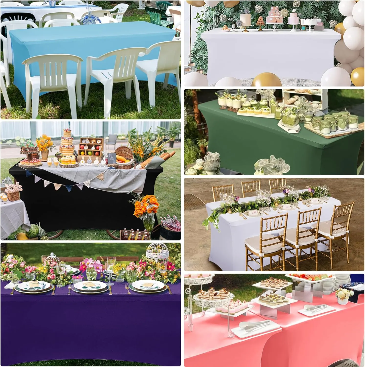 Obstal 6 Pack Stretch Spandex Table Covers for 8 Foot Tables - 8 FT Rectangular Fitted Tablecloth Protector for Wedding, Banquet, Party (Turquoise Blue, 96'' Length x 30'' Width x 30'' Height)