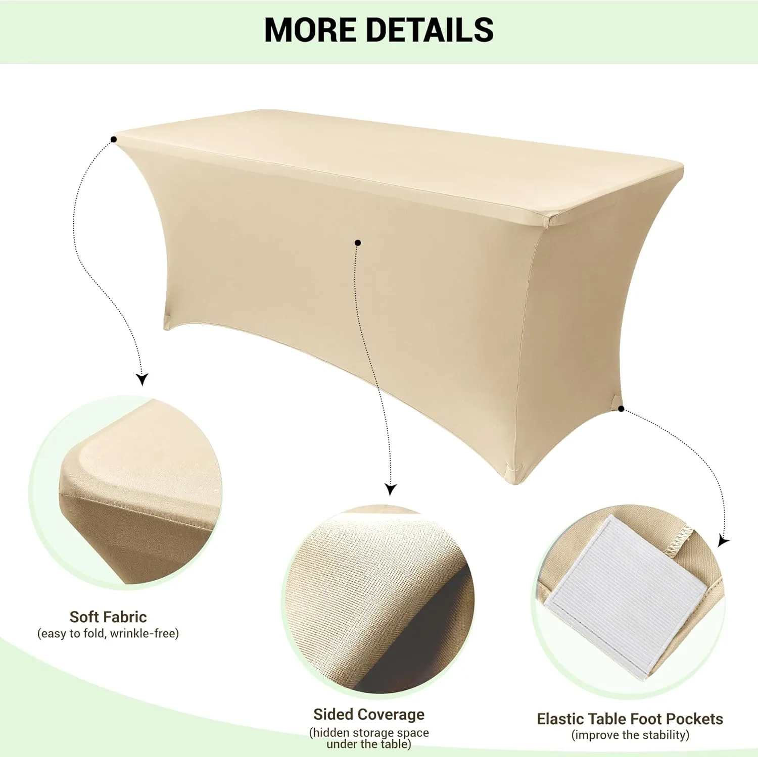 Obstal 8Ft Stretch Spandex Table Cover for Standard Folding Tables - 2 Pack Universal Rectangular Fitted Tablecloth for Party, Banquet, Events, Trade Show (Champagne, 96L x 30W x 30H Inches)