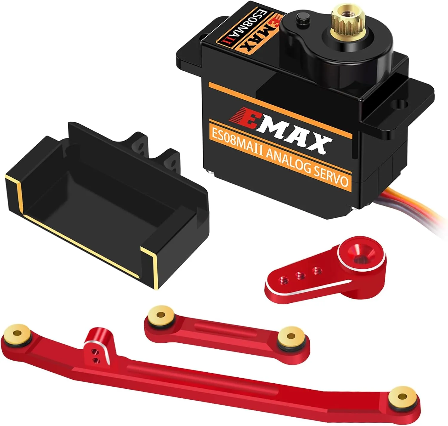 OGRC 12g Servo EMAX Servo RC Steering Servo with Servo Arm Steering Link and Brass Servo Mount for Axial SCX24 AX24 RC Car Upgrade Parts（Red）