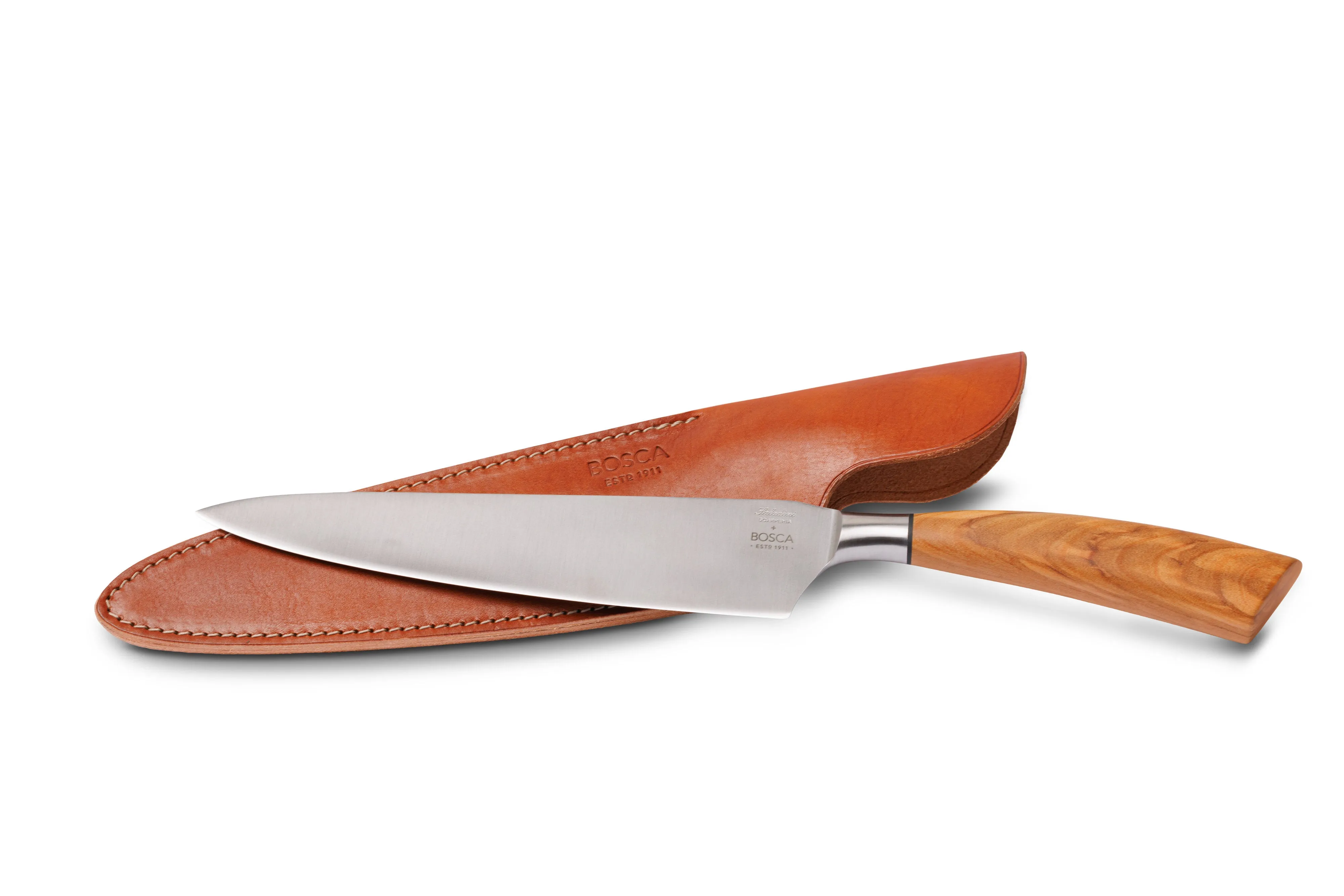Olive   Steel Chefs Knife w/ Leather Sheath