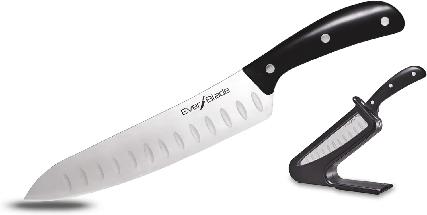 Ontel EverBlade Self Sharpening Professional Chef Knife, German Steel Kitchen Knife in Knife Block with Convex Edge for Easy Slicing, Versatile & Durable