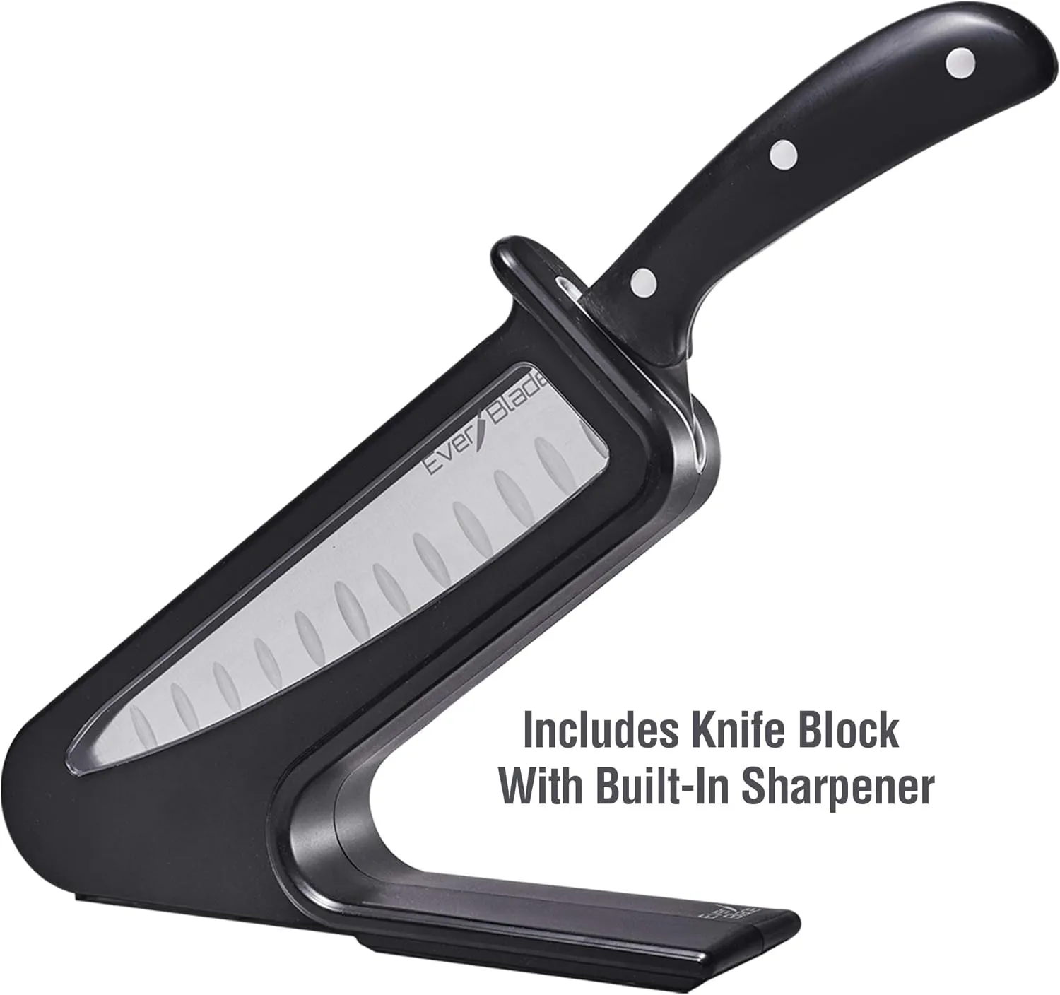 Ontel EverBlade Self Sharpening Professional Chef Knife, German Steel Kitchen Knife in Knife Block with Convex Edge for Easy Slicing, Versatile & Durable