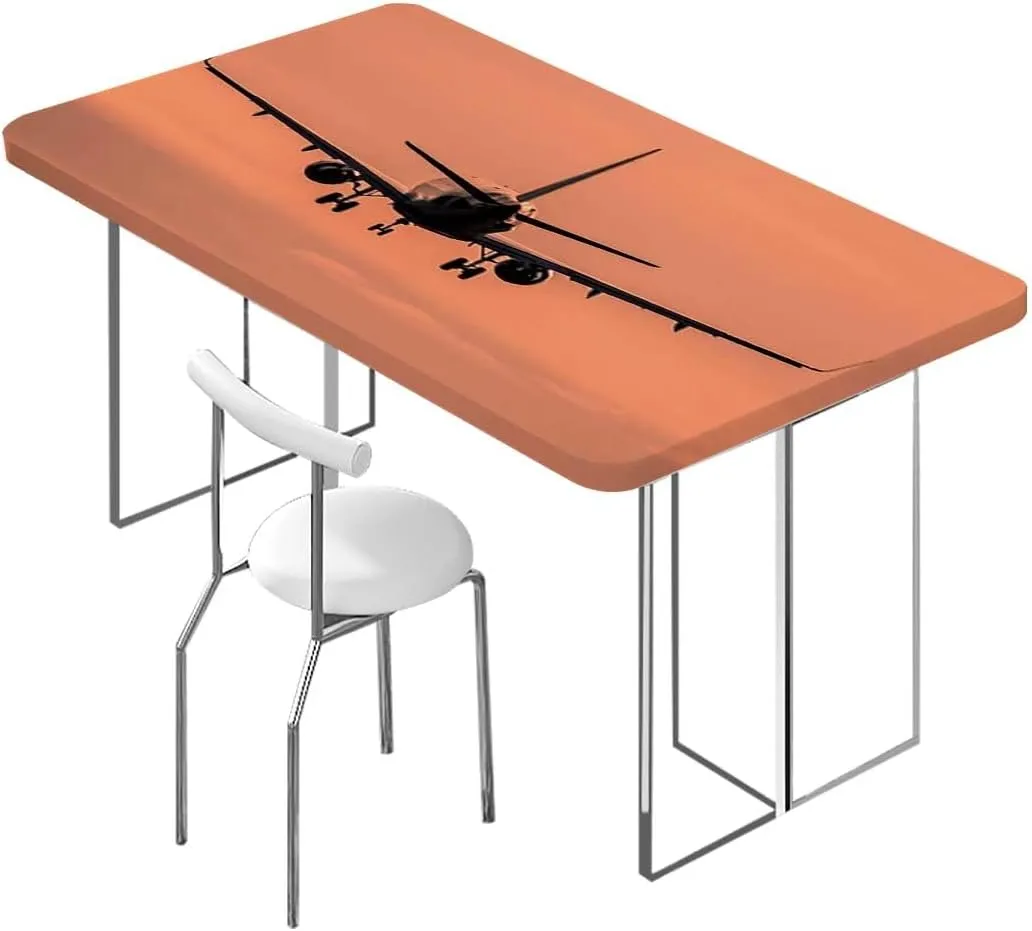OOzie Multicolor Elastic Fitted Picnic Table Cover Jet Planes Aviation Plane Silhouette Soft-Touch Fitted Table Cloth, Waterproof Oil-Proof Table Cover Airplane Fits up 4 Foot Tables