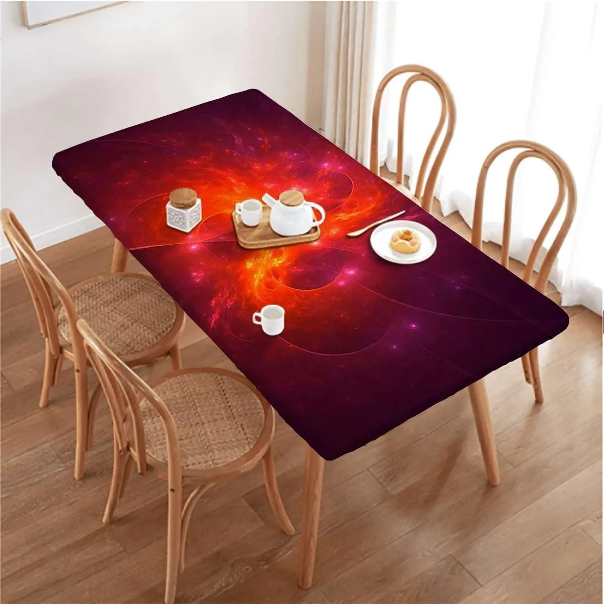 OOzie Scarlet Lavender Elastic Edge Fitted Tablecloth, Galaxy Design Waterproof Oil Proof Table ​Cover for Indoor and Outdoor Fantasy Art Fits up 4 Foot Tables