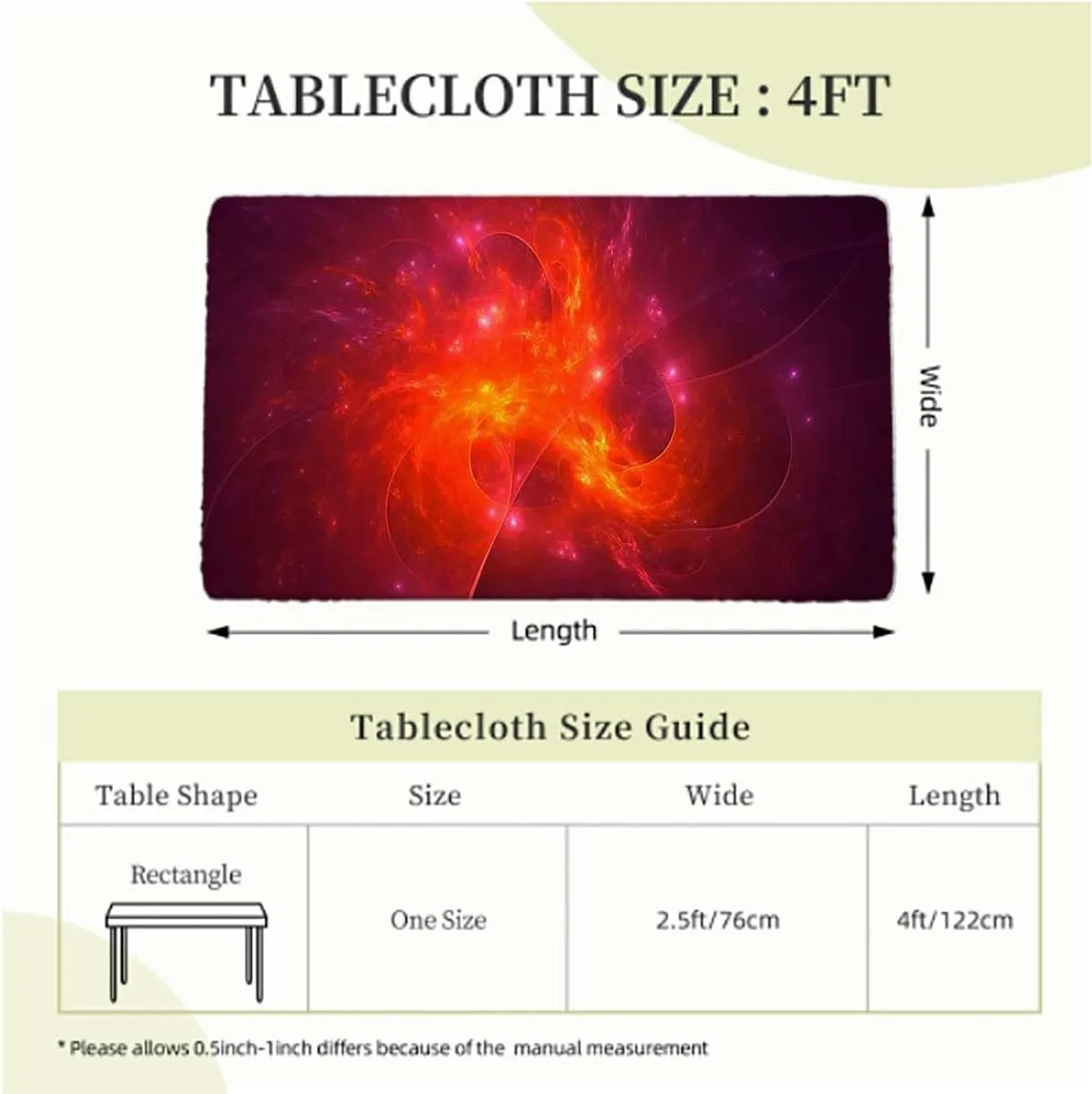 OOzie Scarlet Lavender Elastic Edge Fitted Tablecloth, Galaxy Design Waterproof Oil Proof Table ​Cover for Indoor and Outdoor Fantasy Art Fits up 4 Foot Tables
