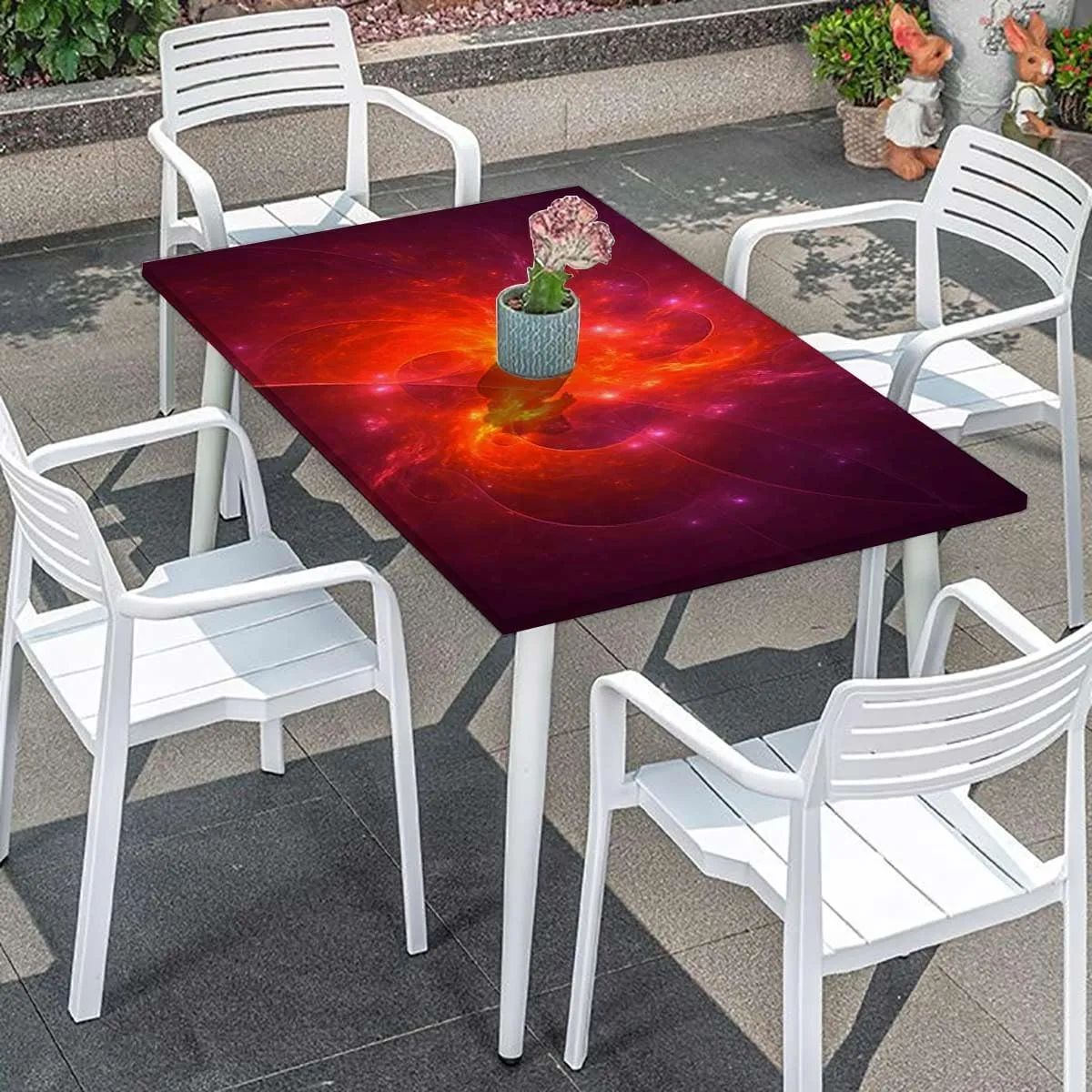 OOzie Scarlet Lavender Elastic Edge Fitted Tablecloth, Galaxy Design Waterproof Oil Proof Table ​Cover for Indoor and Outdoor Fantasy Art Fits up 4 Foot Tables