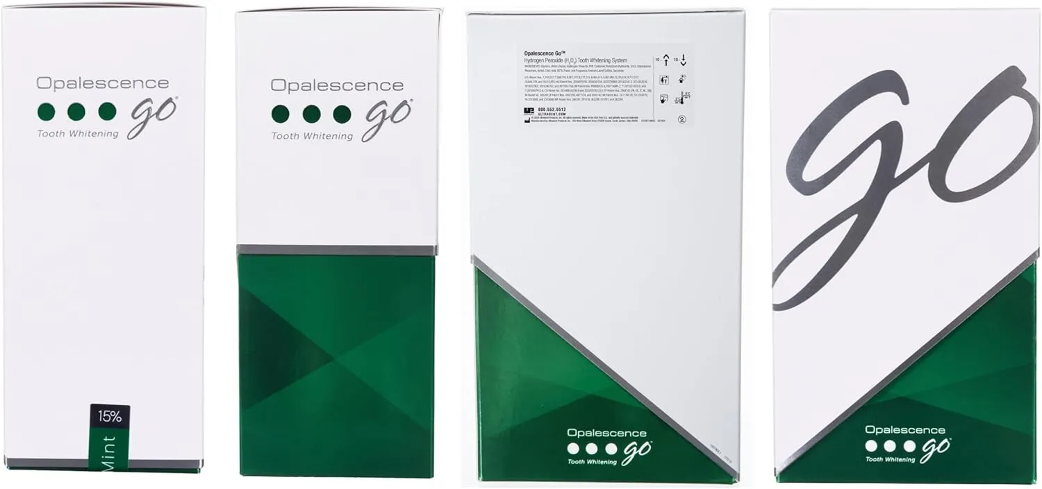Opalescence Go 15- Prefilled Teeth Whitening Trays - 15% Hydrogen Peroxide - (10 Treatments) Made by Ultradent Products. Teeth Whitening Kit -Mint - 5194-1