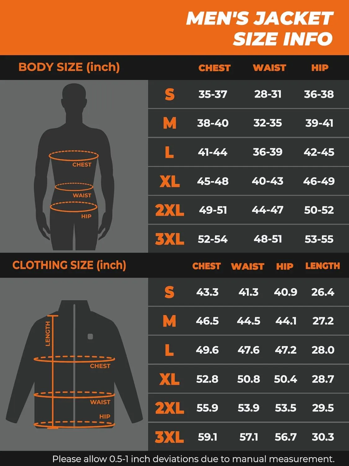 ORORO Men's Heated Jacket with Battery, Heated Coat with Detachable Hood (Charger Not Included)