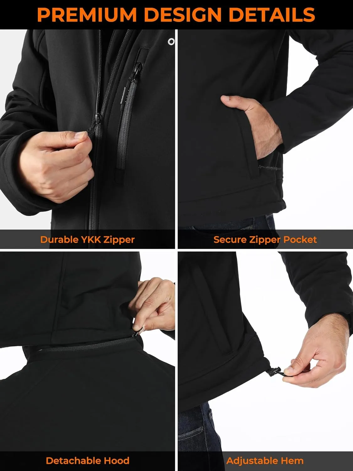 ORORO Men's Heated Jacket with Battery, Heated Coat with Detachable Hood (Charger Not Included)