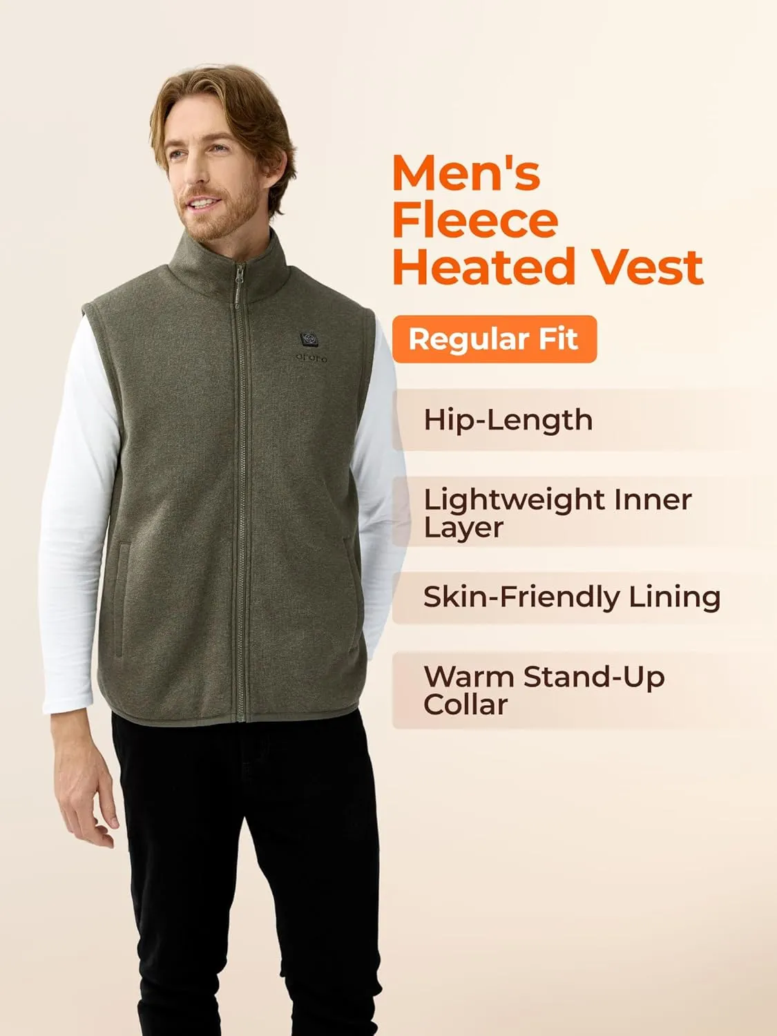 ORORO Men's Heated Vest with Battery, Lightweight Heating Fleece Vest (Charger Not Included)