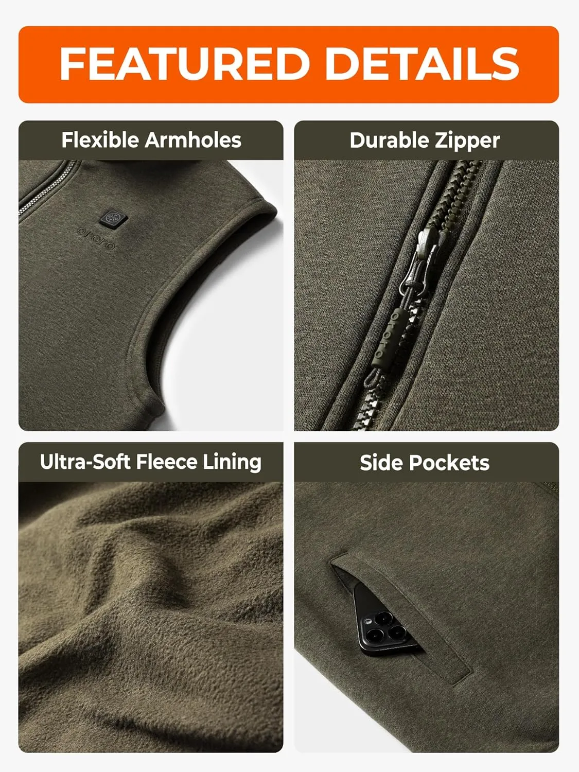 ORORO Men's Heated Vest with Battery, Lightweight Heating Fleece Vest (Charger Not Included)