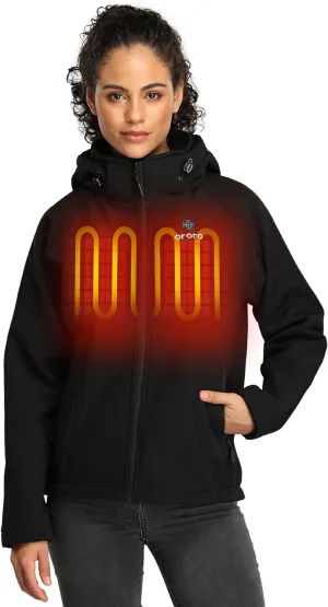 ORORO Women's Slim Fit Heated Jacket with Battery, Heated Coat with Detachable Hood (Charger Not Included)