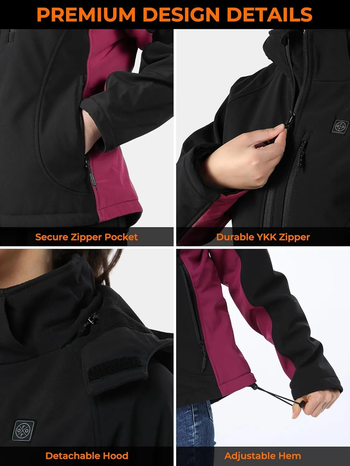 ORORO Women's Slim Fit Heated Jacket with Battery, Heated Coat with Detachable Hood (Charger Not Included)