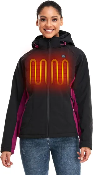 ORORO Women's Slim Fit Heated Jacket with Battery, Heated Coat with Detachable Hood (Charger Not Included)