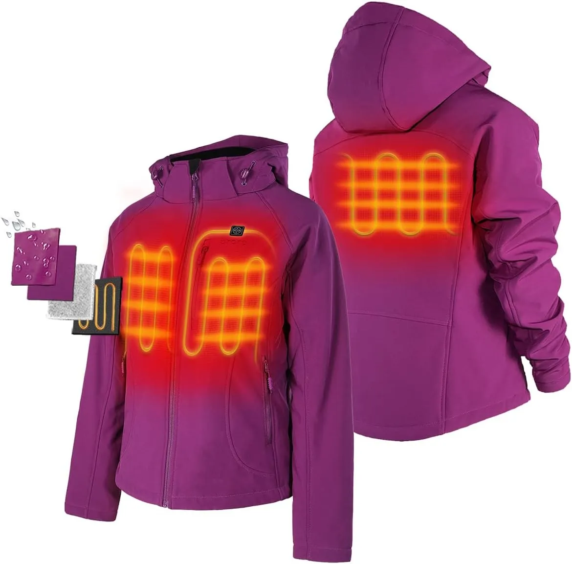 ORORO Women's Slim Fit Heated Jacket with Battery, Heated Coat with Detachable Hood (Charger Not Included)