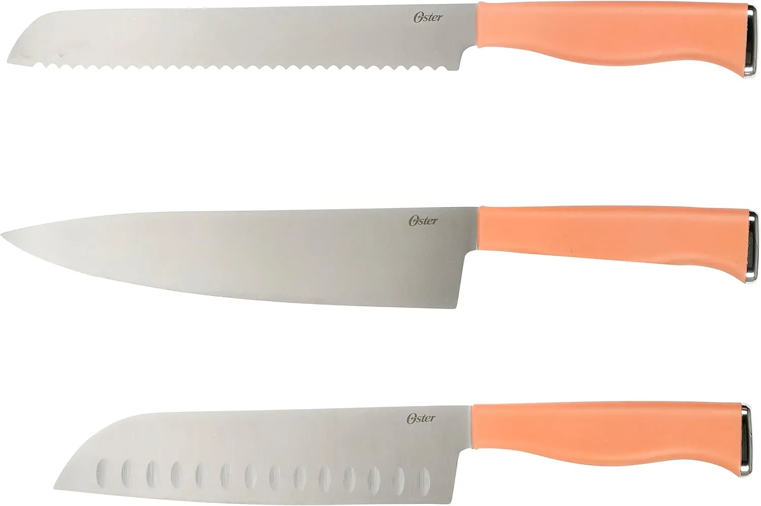 Oster Langmore 15 Piece Stainless Steel Cutlery Knife Block Set W/Black Box – Terracotta Orange Handles