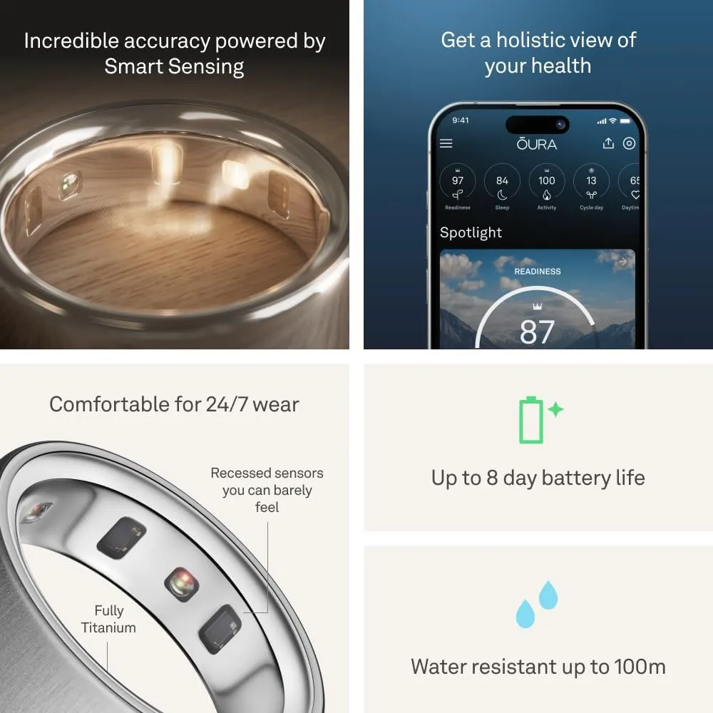 Oura Ring 4 - Brushed Silver - Size 9 - Smart Ring - Size First with Oura Ring 4 Sizing Kit - Sleep Tracking Wearable - Heart Rate - Fitness Tracker - Up to 8 Days of Battery Life