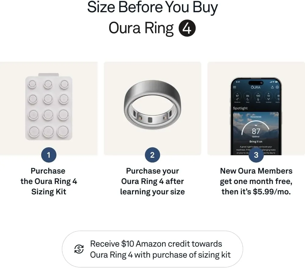 Oura Ring 4 - Brushed Silver - Size 9 - Smart Ring - Size First with Oura Ring 4 Sizing Kit - Sleep Tracking Wearable - Heart Rate - Fitness Tracker - Up to 8 Days of Battery Life