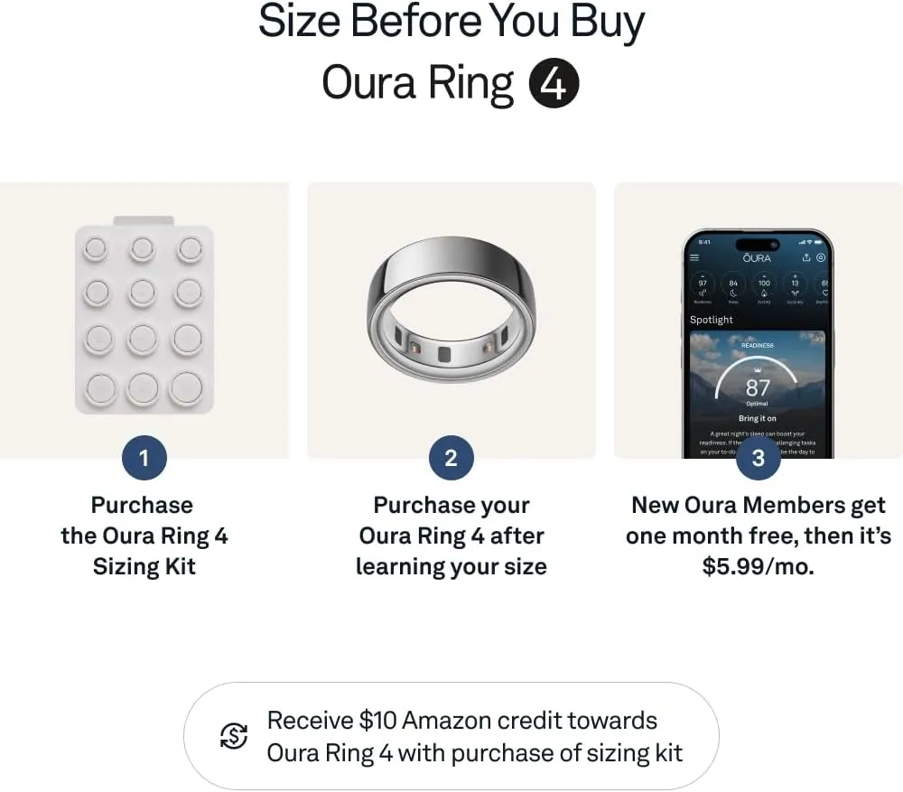 Oura Ring 4 - Silver - Size 9 - Smart Ring - Size First with Oura Ring 4 Sizing Kit - Sleep Tracking Wearable - Heart Rate - Fitness Tracker - Up to 8 Days of Battery Life