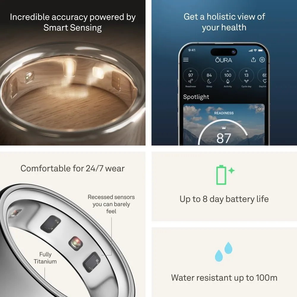 Oura Ring 4 - Silver - Size 9 - Smart Ring - Size First with Oura Ring 4 Sizing Kit - Sleep Tracking Wearable - Heart Rate - Fitness Tracker - Up to 8 Days of Battery Life