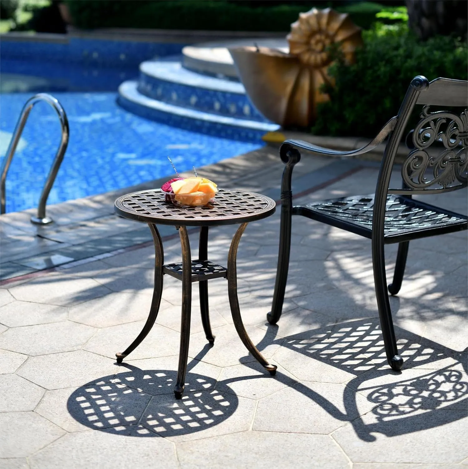 Outdoor 19" Cast Aluminum Round Side Table End Table for Patio, Backyard, Pool, Indoor Companion, Easy Maintenance and Weather Resistant, Bronze