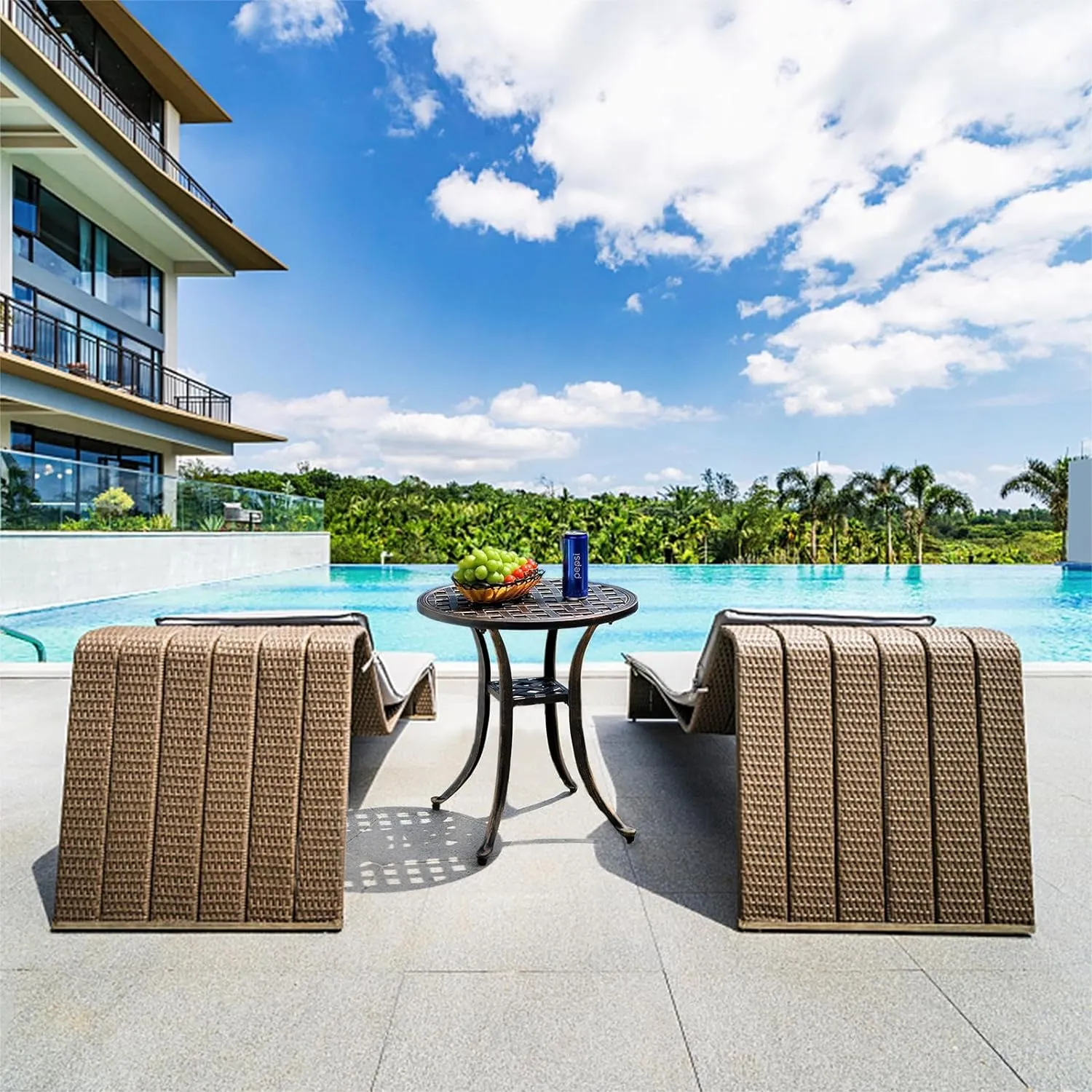 Outdoor 19" Cast Aluminum Round Side Table End Table for Patio, Backyard, Pool, Indoor Companion, Easy Maintenance and Weather Resistant, Bronze