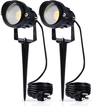 Outdoor Landscape Lighting 10W,120V AC,Warm White Waterproof LED Landscape Lights for Yard,Patio,Lawn, Wall, Flood,Driveway,Tree Lighting,Metal Ground Stake (2 Packs)