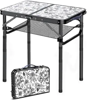 Outdoor Side Table, Portable 3 Adjustable Height Small Outdoor Folding Table, Aluminum Foldable Patio Side Tables for Outside Indoor, Plant Stand Coffee End Table for Pool, Porch,Garden, Balcony