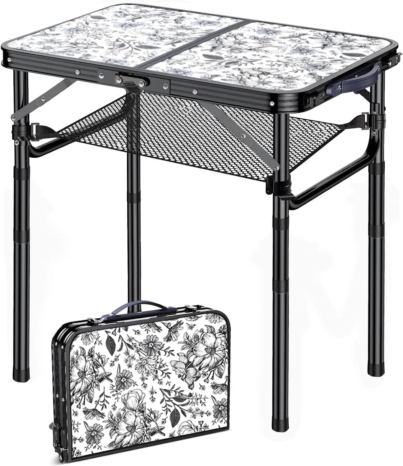 Outdoor Side Table, Portable 3 Adjustable Height Small Outdoor Folding Table, Aluminum Foldable Patio Side Tables for Outside Indoor, Plant Stand Coffee End Table for Pool, Porch,Garden, Balcony
