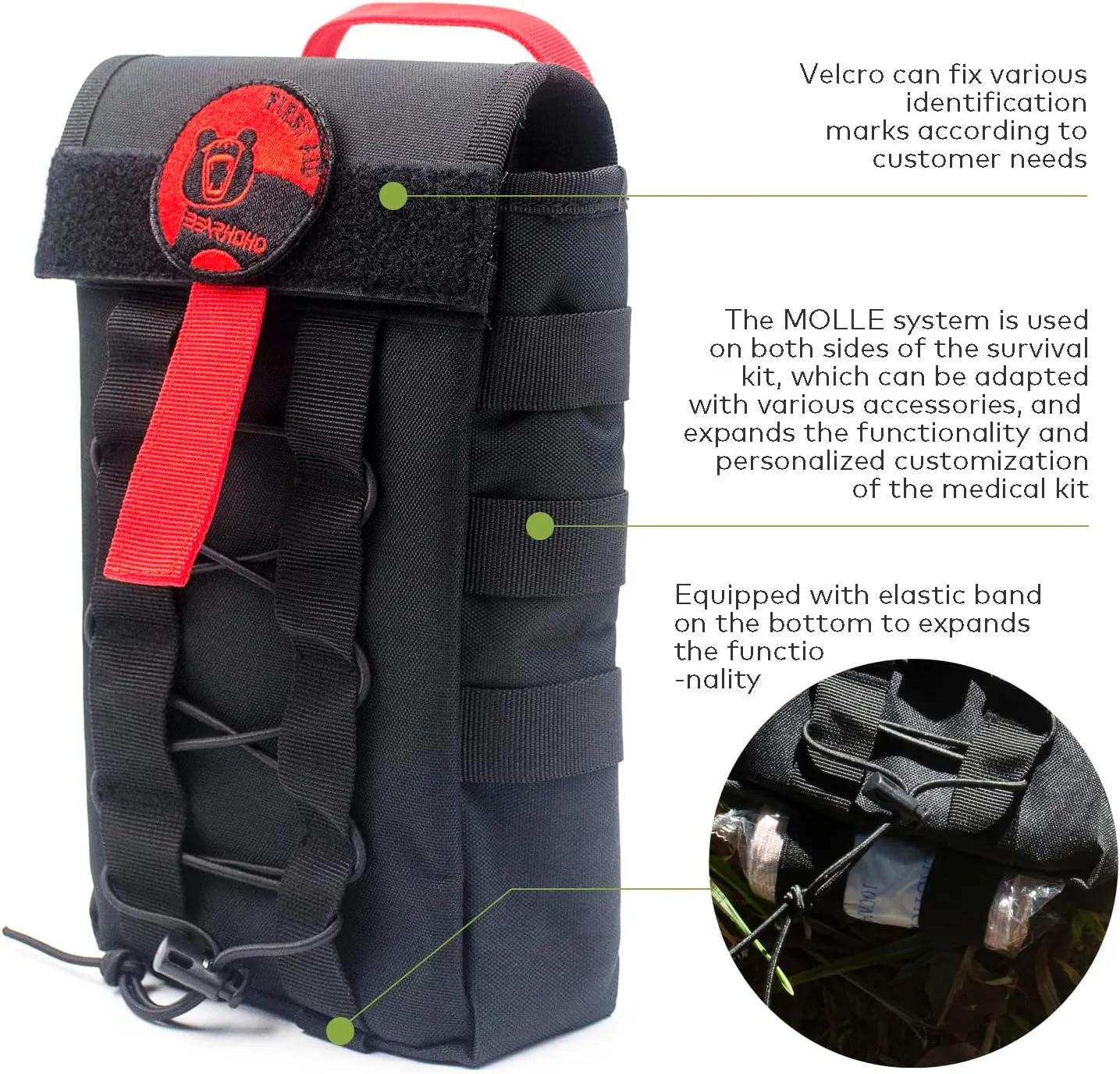 Outdoor Survival Kit IFAK Quick Pull Out Emergency Medical Bag Tactical First Aid Kit Molle System One Hand Operation for Camping Training Hiking Trauma Supplies