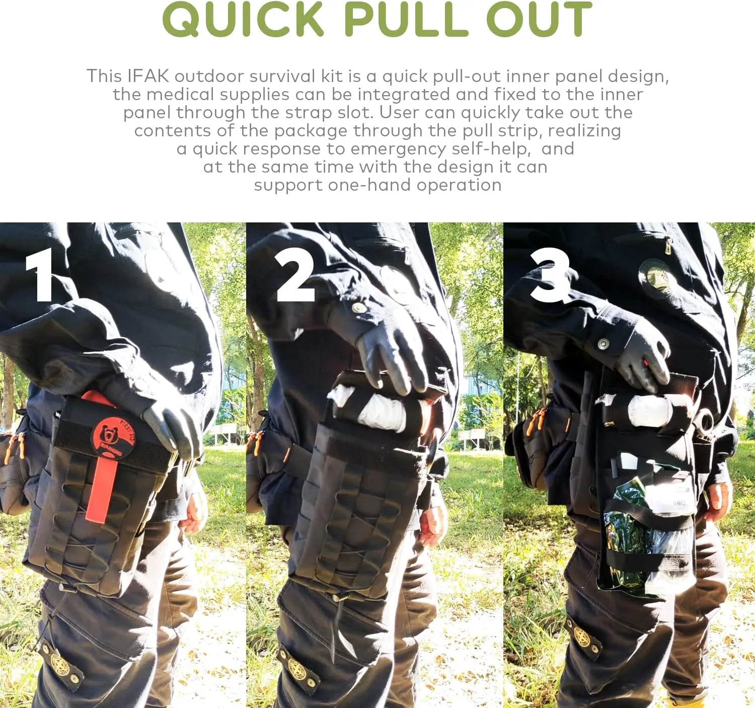 Outdoor Survival Kit IFAK Quick Pull Out Emergency Medical Bag Tactical First Aid Kit Molle System One Hand Operation for Camping Training Hiking Trauma Supplies