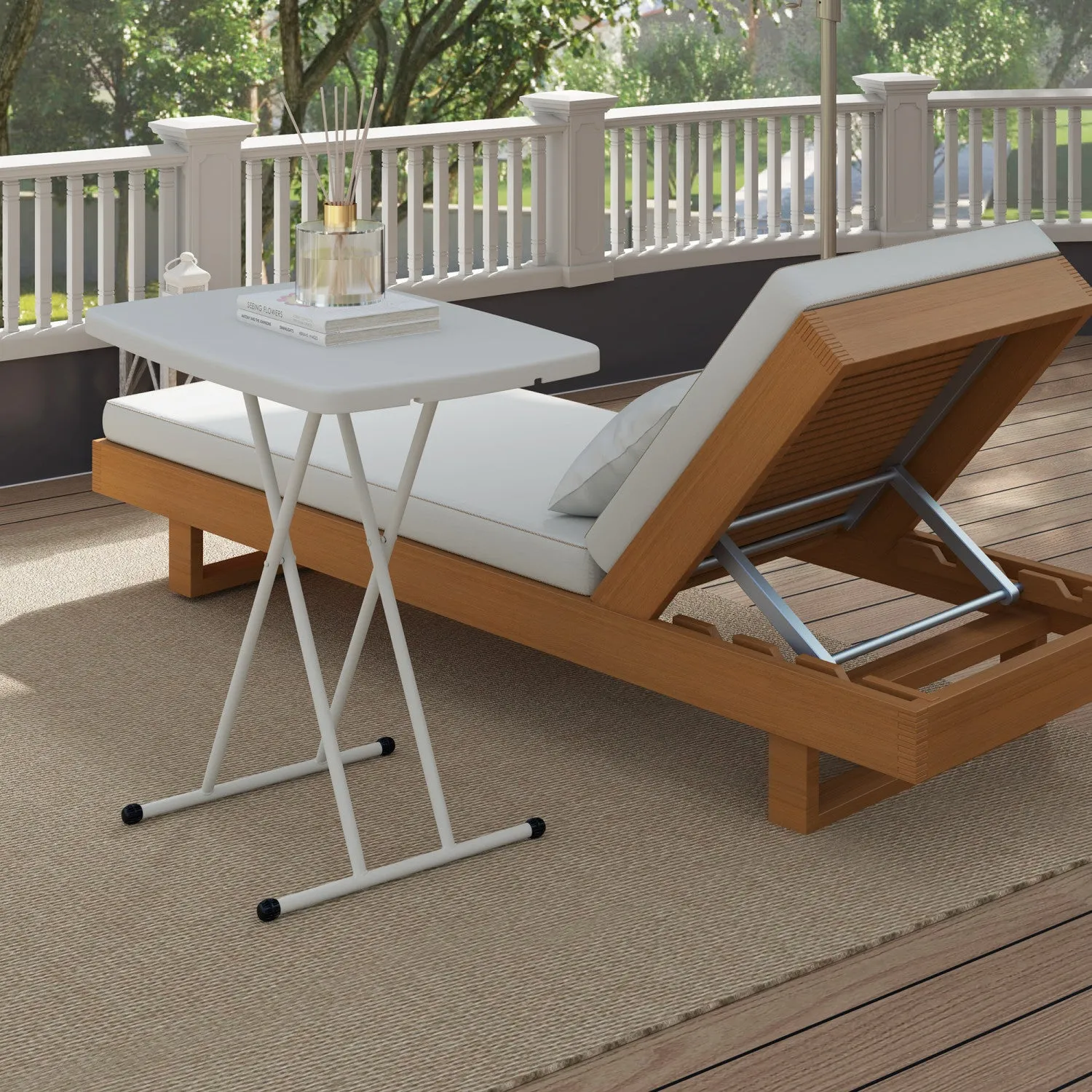 Outsunny Portable Patio Side Table, Adjustable Outdoor Side Table, White