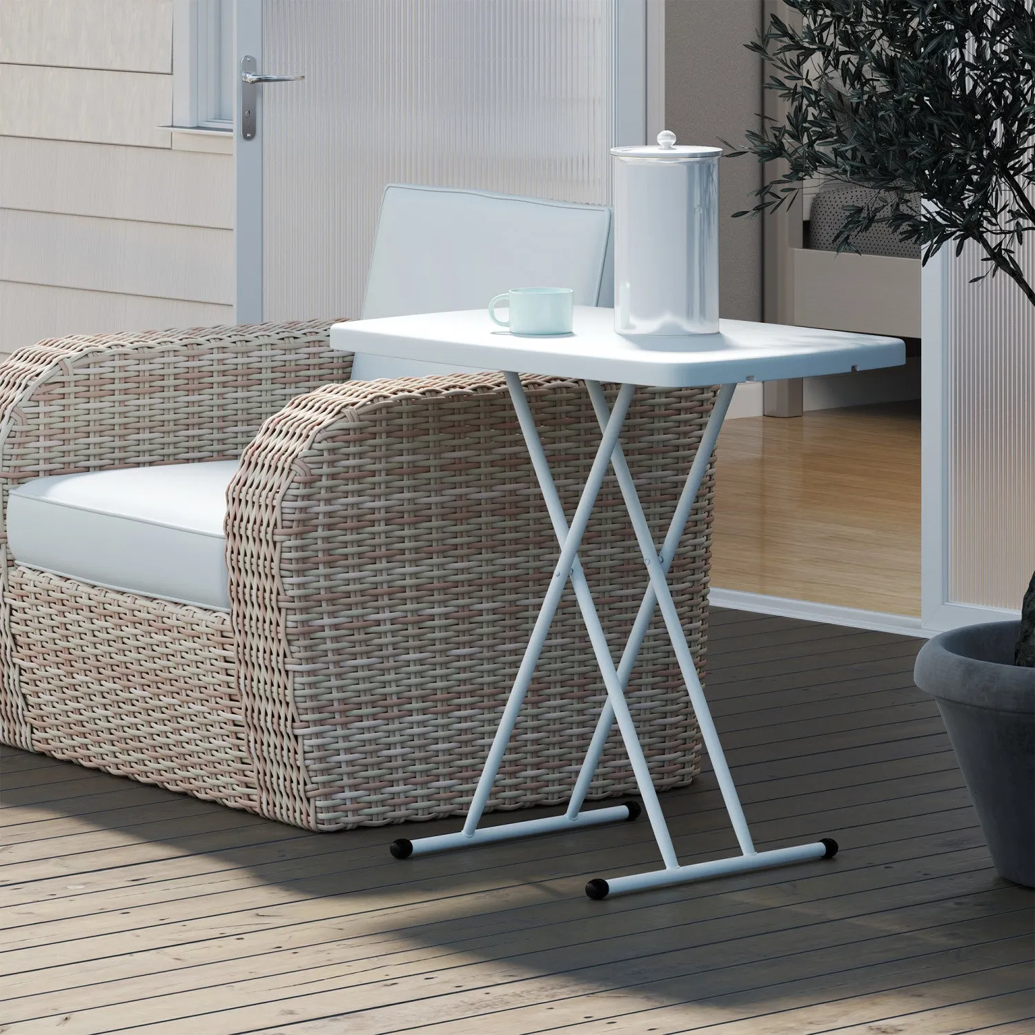 Outsunny Portable Patio Side Table, Adjustable Outdoor Side Table, White