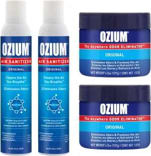 Ozium 8oz Spray and 4.5oz Gel Combo Kit - Original Scent, Powerful Odor Eliminator for Strong Odor, Car Air Freshener.