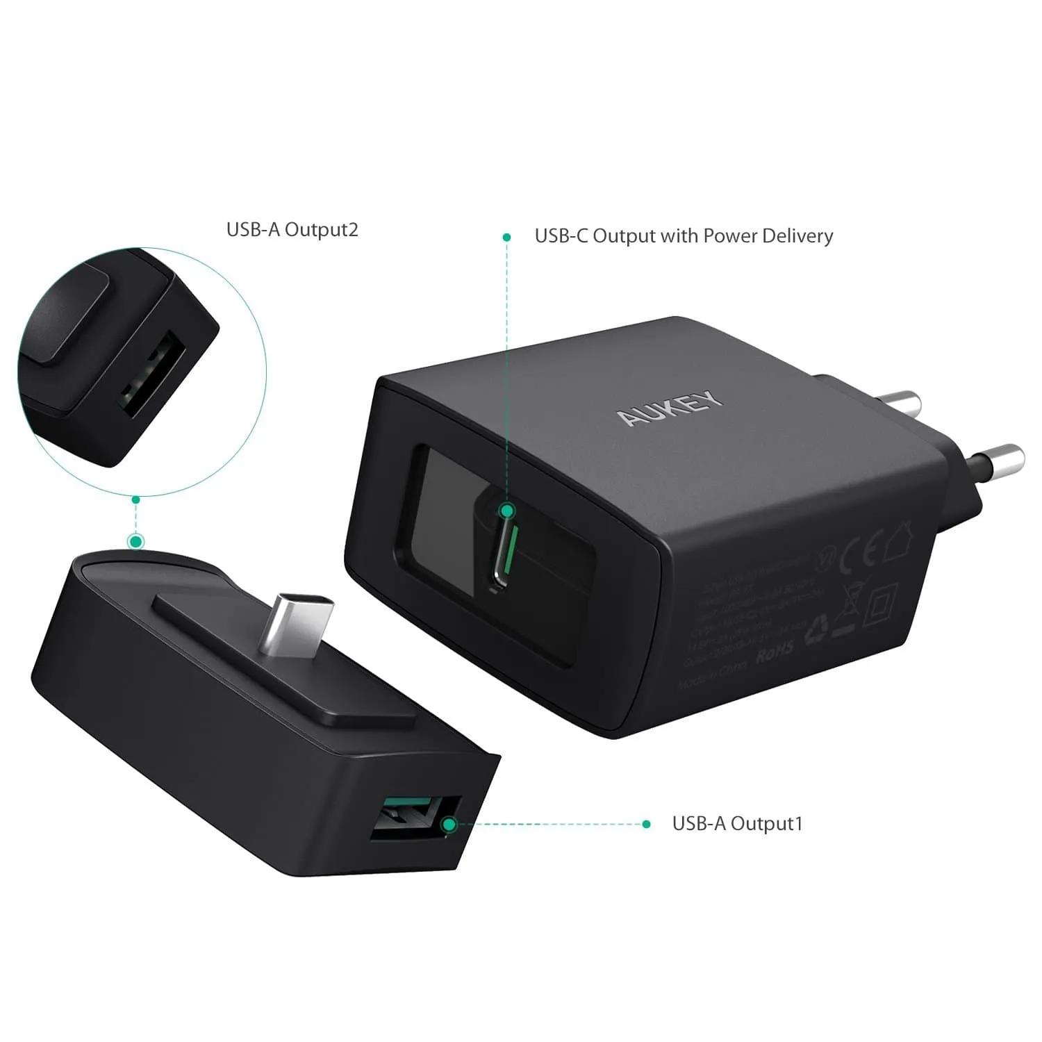PA-Y7 29W Amp Duo Power Delivery 3.0 USB C  2 Port Turbo Charger
