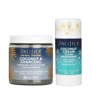 Pacifica Beauty Coconut and Charcoal Underarm Detox Scrub for Natural Deodorant Users, Non Aluminum, Safe for Sensitive Skin, 100% Vegan & Cruelty Free   Clean Beauty, Fresh, 2 Count