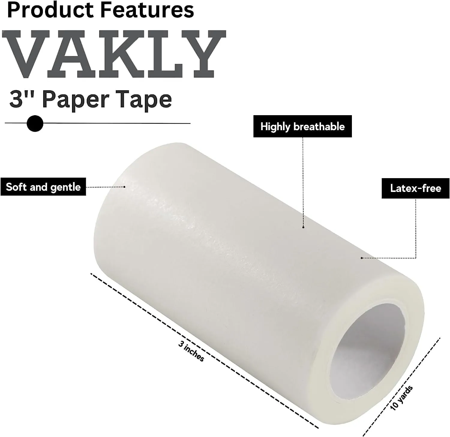 Paper Medical First Aid Emergency Tape 3" x 10 Yards [Pack of 12 Rolls] Lightweight Breathable Microporous Self Adhesive Latex Free Hypoallergenic Bandage and Wound Dressing Tape - 3 inch