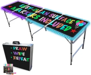PARTYPONG PartyTable 8 Foot or 4 Foot Portable Folding Adjustable Table w/LED Lights & Erasable Surface