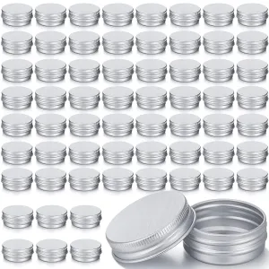 Patelai 64 Pieces Lip Balm Tin Containers Screw Top Round Tin Cans Aluminum Jar with Screw Lid, Empty Bottle Travel Cosmetic Sample Container for DIY(0.5 oz,Silver)